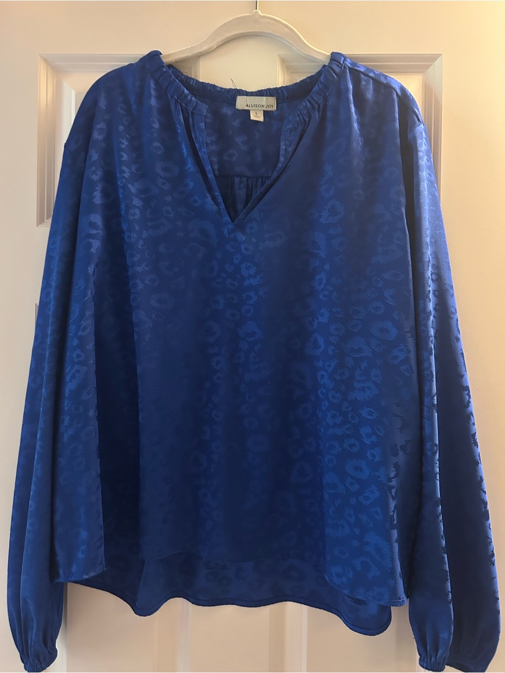 Allison Joy Cobalt Blue V-Neck Satin Blouse